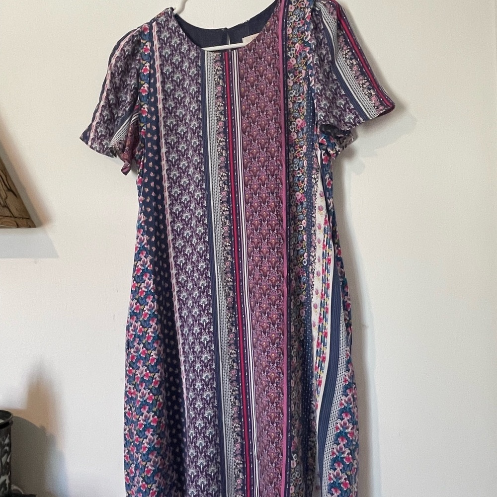 Esprit Patterned Midi Dress with Purple and Pink Accents